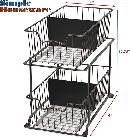 SimpleHouseware 2 Tier Cabinet Wire Basket Drawer Organizer, Brown