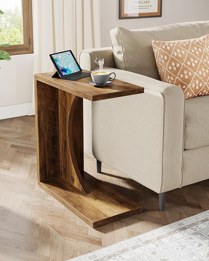 Tribesigns C-Shaped End Table for Couch, Sofa Side Table, C Table for Small Space, Living Room, Bedroom (2, Rustic Brown)
