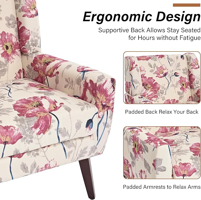 Accent Chairs Set of 2, Modern Fabric Armchairs for Living Room, Comfy Upholstered Arm Chairs Tufted for Indoor Bedroom Office Room (Pattern White)