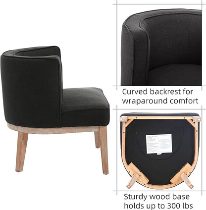 Set of 2 Accent Arm Chair with Wood Legs, Comfy Barrel Side Chair Linen Upholstered Reading Chairs with Back for Living Room Bedroom, Charcoal