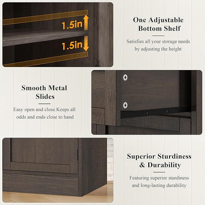 HOSTACK 71“ Tall Kitchen Pantry Storage Cabinet, Modern Kitchen Hutch Bar Cabinet with Microwave Stand, Wood Buffet Sideboard with Hutch, Cupboard with Drawers, Shelves for Dining Room, Dark Brown
