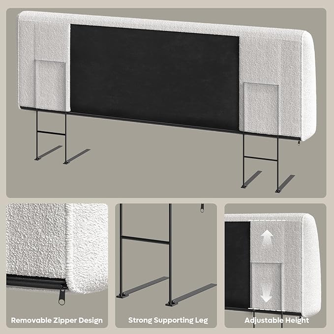 4.7" Upholstered Headboard for King Size Bed, Height Adjustable and Ergonomic Headboard, Easy Assemble, Sturdy and Durable, Teddy Velvet, Beige