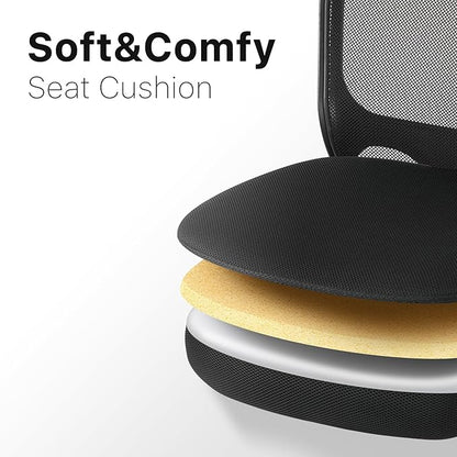 Armless Desk Chair - Height Adjustable, Ergonomic High Back Task Swivel With Wheels, Rolling Office Stool for Small Spaces, Home, Bedroom, Study - Black