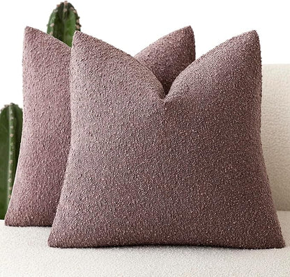 Foindtower Pack of 2 Textured Boucle Throw Pillow Covers Accent Solid Decorative Pillow Cases Cozy Woven Couch Cushion Case for Chair Sofa Bedroom Living Room Home Decor 20x20 Inch Dark Purple