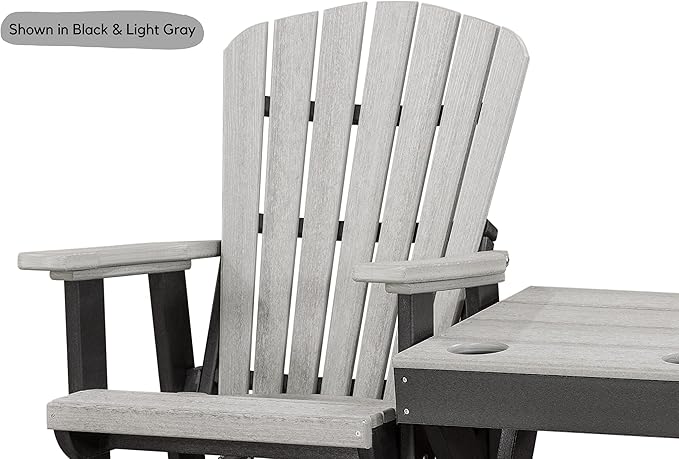 DutchCrafters Slat Fan Back Double Poly Adirondack Glider Outdoor Patio Chairs with Center Table (Black & Cedar)