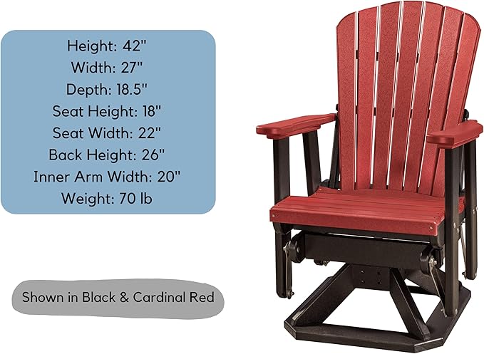 DutchCrafters Slat Fan Back Poly Adirondack Swivel Glider Outdoor Patio Chair (White & Aruba Blue)