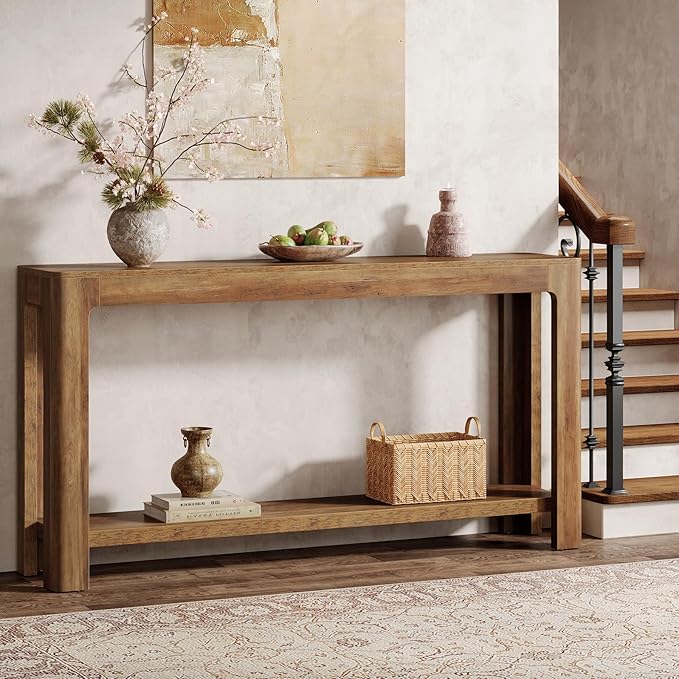 Tribesigns 63 Inch Entryway Console Table, 2-Tier Farmhouse Narrow Sofa Table Behind Couch, Accent Entrance Console Furniture for Entryway, Foyer, Hallway, Rustic Brown