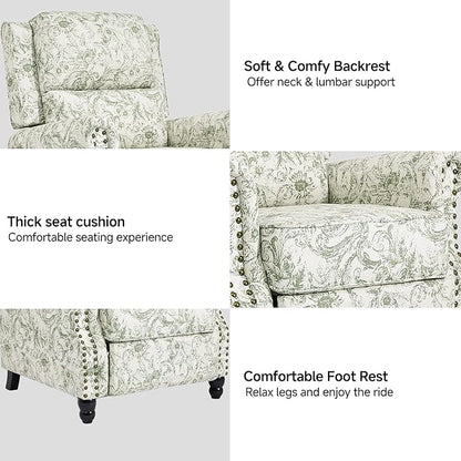 Lumibee Recliner Chairs Set of 2, Wingback Recliner Chairs for Living Room, Modern Upholstered Fabric Pushback Armchairs with Adjustable Backrest & Footrest for Small Spaces,Bedroom-Rococo Green