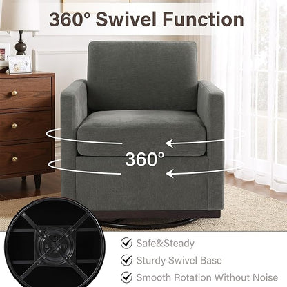 UIXE Swivel Accent Chairs Set of 2, Chenille Upholstered Armchair Comfy Club Chair for Living Room, Mid Century Modern Arm Chair Single Sofa Nook Bedroom Side Reading Seat - Gray