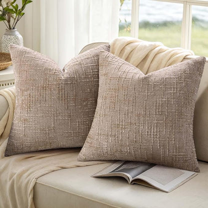 decorUhome Oatmeal Chenille Throw Pillow Covers 26x26 Set of 2 Thick Textured Slubby Couch Pillow Covers Farmhouse Accent Modern Neutral Decorative Pillow Cases for Bed Sofa Living Room