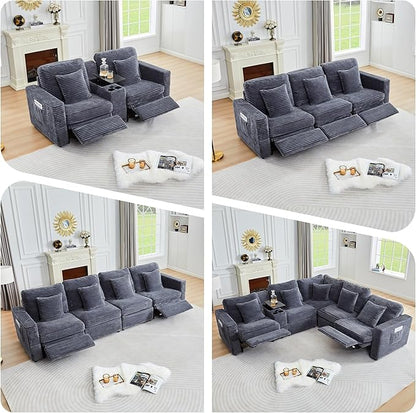 Modern Corner Sofa Seat with 2 Pillows for Modular Sectional Couch for Living Room-Blue Grey