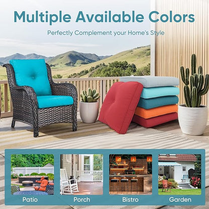Outdoor Chair Cushions 3 Packs - Outside High Back Thick Water-Resistant Cushion 22x24 with Zipper Cover for Patio Glider Rocking Chairs Loveseat Couch – Teal/Buckle