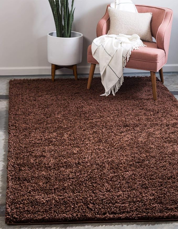 Unique Loom Solid Shag Collection Area Rug (9' x 12' 2" Rectangle Chocolate Brown)