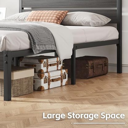Full Bed Frame with Headboard and Footboard, Metal Platform Bed Frame with Under Bed Storage, All-Metal Support System, No Box Spring Needed, Easy Assembly,Rustic Grey