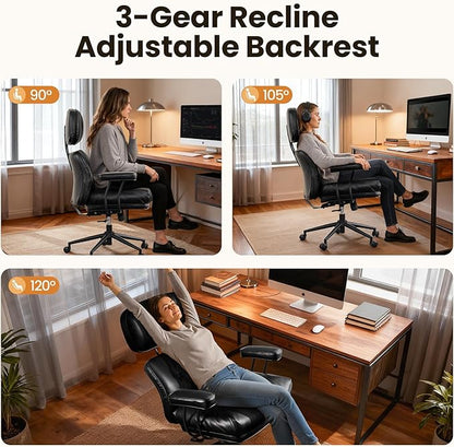 Home Office Desk Chair, Mid-Century Modern Office Chair with Adjustable Lumbar Support, Thickened Cushion Executive Desk Chair with 360 Rolling Swivel for Meeting Game Study Room(Black)