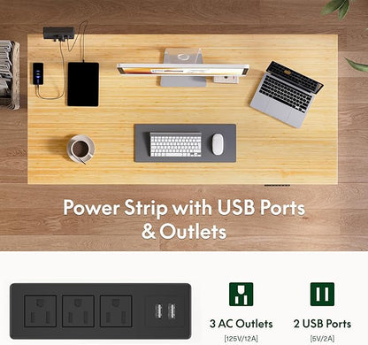 FLEXISPOT EN2 Whole-Piece Bamboo Standing Desk with Clamp Power Strip, 48 x 24'' Electric Stand Up Height Adjustable Desk with Cable Management (Black Frame + 48" Bamboo Top, 2 Packages)