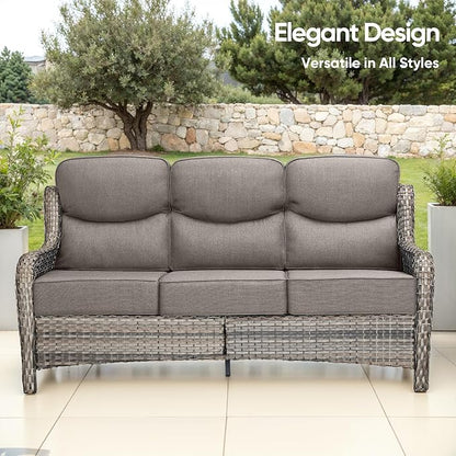 Swivel Patio Chairs sofa Set of 7 with 6" Thick Cushion - Wicker Outdoor Swivel Rocker Patio Chair ,Sofa/Glass coffee table, High Back Comfortable Outdoor Glider Chairs - Gery Wicker | Gery Cushions