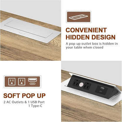 HIFYOBRO End Table with Flip Top Charging Station and 2 Drawers, Type-C & USB Port & Power outlets, Wooden Storage Cabinet, Large Side Table with Storage for Living Room and Bedroom (White)