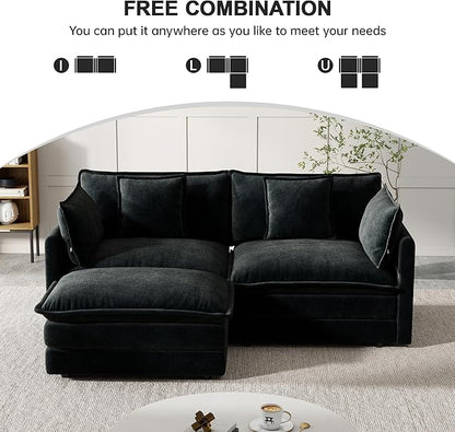 Modular Sectional Sofa, 76.7 Inch L-Shaped Cloud Sofa with Deep Seat Comfortable Chenille Sofa with Cushion Double Sectional Sofa for Living Room Apartment,Black