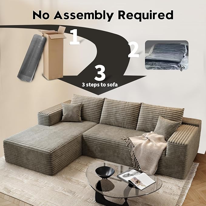 107.5" Cloud Modular Sectional Sofa Couch with L-Shape Chaise,Modern Minimalist Upholstered Couches for Living Room Bedroom,Deep Seat Corner Couch，No Assembly Required (Camel,Left Facing Chaise)