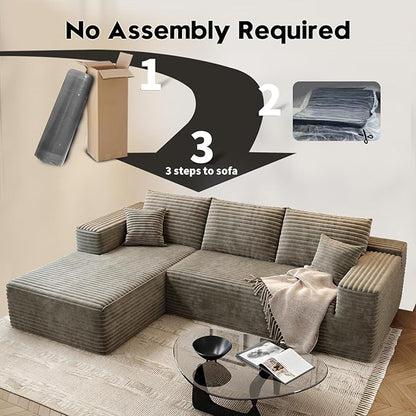 107.5" Cloud Modular Sectional Sofa Couch with L-Shape Chaise,Modern Minimalist Upholstered Couches for Living Room Bedroom,Deep Seat Corner Couch，No Assembly Required (Camel,Left Facing Chaise)