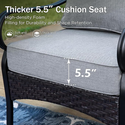 Patio Furniture Set with 56" Fire Pit Table, Premium Outdoor Wicker Metal Frame Furniture with Upgraded Waterproof Thick Cushions for Porch, Poolside, Deck, and Yard （4 Pieces,Grey
