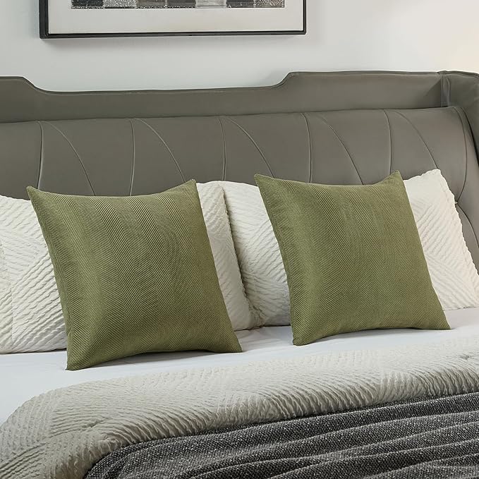 FUTEI Moss Green Chenille Throw Pillow Covers 20x20 Inch Set of 2,Soft Wide Chevron Textured Cushion Case,Farmhouse Home Decor for Couch Bed Living Room