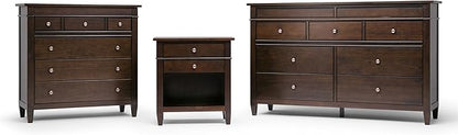 SIMPLIHOME Carlton Bedside Table - 24 inch Wide Solid Wood Nightstand Table in Dark Tobacco Brown, Transitional Bedroom Side or End Table with 2 Drawers, Open Storage Shelf and Bronze Hardware