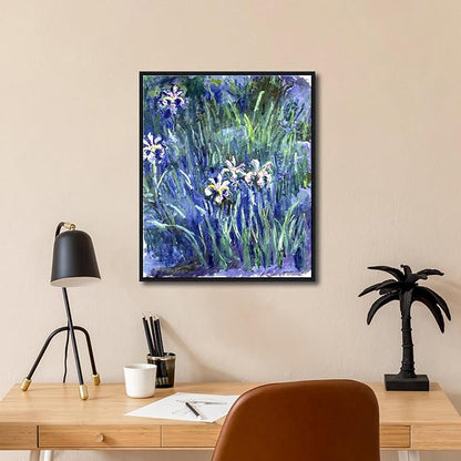 Wieco Art Framed Canvas Prints Wall Art Irises by Claude Monet Oil Paintings Reproduction Landscape Pictures Artwork on Canvas Wall Art for Living Room Decorations and Wall Decor
