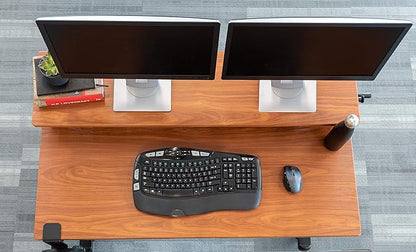 Stand Up Desk Store Crank Adjustable Two Tier Standing Desk with Heavy Duty Steel Frame (Black Frame/Teak Top, 48" Wide)
