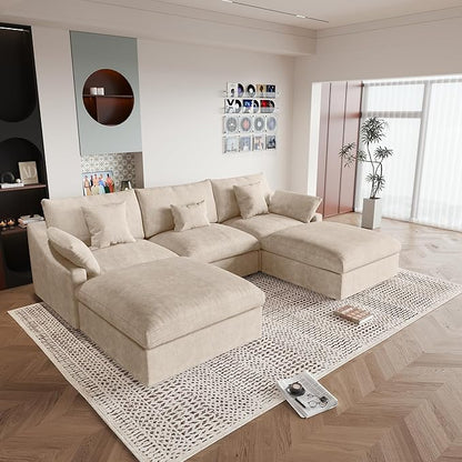 JACH U Shaped Sectional Couches, Cloud Sectional Couch with Deep Seat, 119" Down Filled Modular Sofa with Chaise, Covers Removeable & Washable, Sofas Furniture for Living Room, Khaki