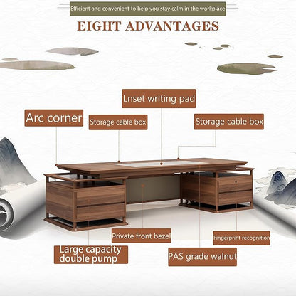 Executive Desk, 126.0 inch Executive Wood Desks L Shape Desk with Drawers with Drawers and Lockable Storage No Installation Required Without Display Racks and Bookshelves