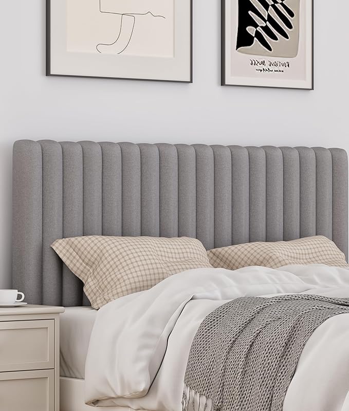 Full Size Upholstered Headboard Only, Channel Tufted Headboard with Wood Legs for Bedroom, Adjustable Height, Easy Assembly, No Box Spring Needed, Grey
