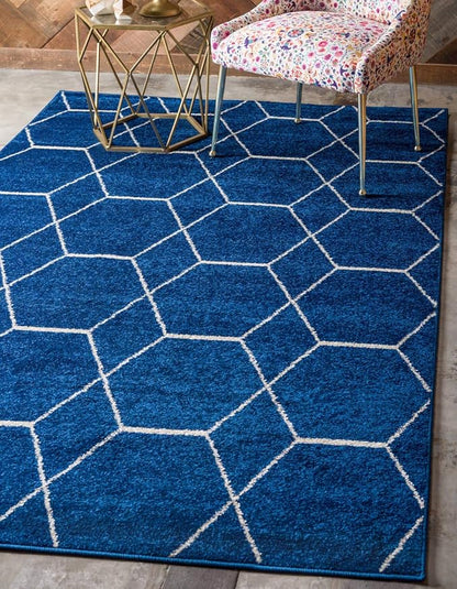 Unique Loom Trellis Frieze Collection Area Rug - Geometric (9' x 12' 2", Navy Blue/ Ivory)