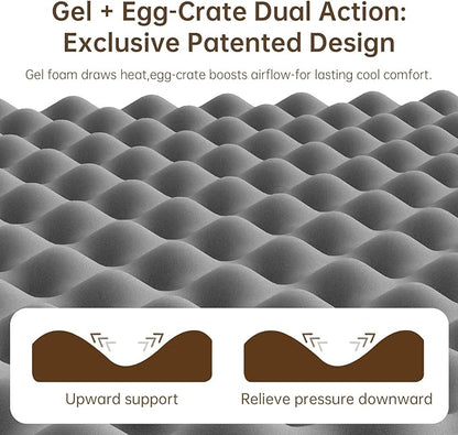 TFD Queen Memory Foam Mattress New Version Cool Gel Infused Medium Firm Zoned Pressure Relief for Cooling Sleep Fiberglass Free CertiPUR-US Certified Washable Removable Cover 10 Inch (White)