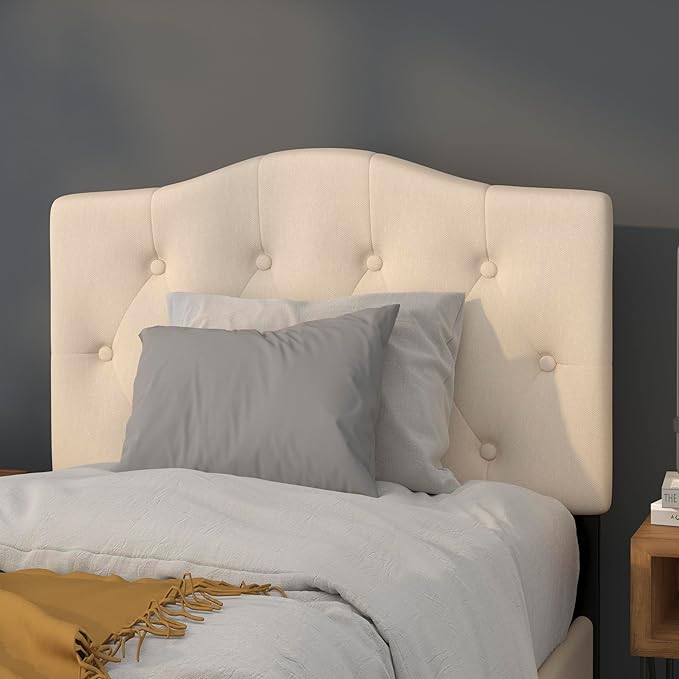 BizChair Tufted Upholstered Twin Size Headboard in Beige Fabric