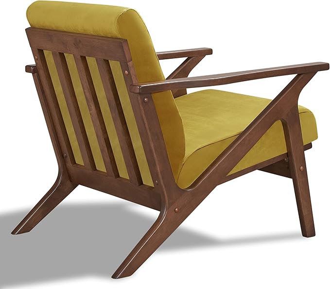 Zola Mid Century Modern Accent Chair Arm Chair, Living Room Furniture, Gold Velvet/Walnut
