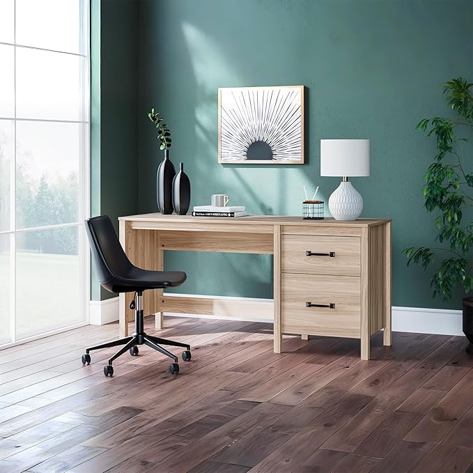 Signature Design by Ashley Battelle Casual 60" Home Office Desk with 1 Drawer and Cabinet Door, Light Brown