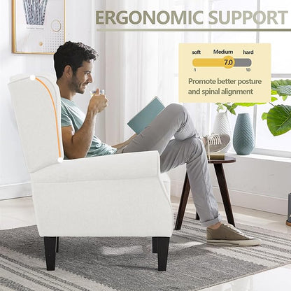 Accent Chairs for Living Room, Beige Fabric Reading Chair for Bedroom, Classic Wing Back Upholstered Single Sofa Seat, Modern Ergonomic High Back Armchair, Sillones para Sala