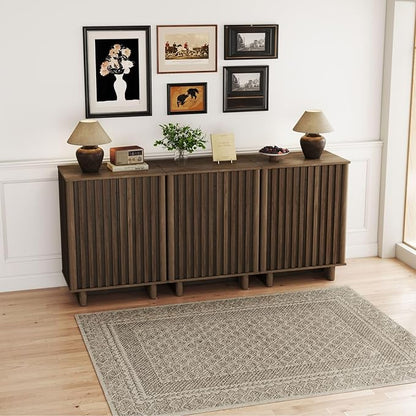 LukeAlon Fluted Sideboard Cabinet, Mid-Century Modern Accent Buffet Cabinet with Storage, 47" Wooden Credenza Cabinets 31.5" Height for Living Room Dining Room Entryway Hallway, Walnut Color