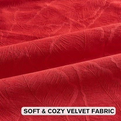 FUTEI Christmas Red Velvet Throw Pillow Covers 18x18 Inch Set of 2,Soft Embossed Leaf-Relief Textured Cushion Cases,Natural Home Decor for Couch Living Room