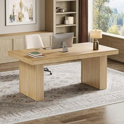 Tribesigns 63" Executive Desk, Modern Executive Office Desk with Thickened Desktop and Heavy-Duty Legs, Wood Writing Workstation Study Table Conference Table for Office, Natural