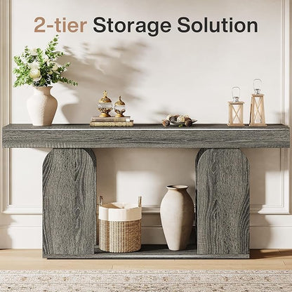 Tribesigns Farmhouse Wood Console Table, 70.9-Inch Entryway Accent Table with U-Shaped Base, 2-Tier Extra Long Sofa Tables for Entrance, Hallway, Living Room (Dark Gray)
