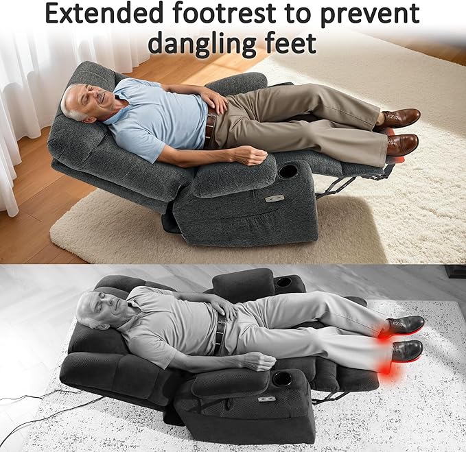 MCombo Oversized Power Lift Recliner Chair with Extended Footrest for Elderly People, Fabric R7289 (Dark Gray, Medium-Oversize)