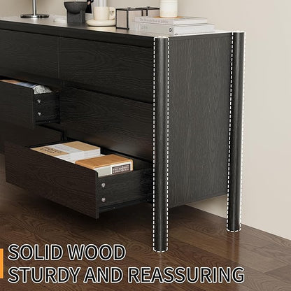 Dresser for Bedroom with 6 Drawers,47" Wide Oak Dresser with 4 Solid Wood Legs, Wooden TV Stand,Closet Clothes Organizer for Bedroom, Hallway