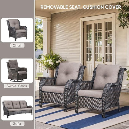 7-Piece Outdoor Patio Cushion Set - Fade & Water Resistant with Removable Olefin Cover, 22x24x4 Inch Memory Foam Cushions for Wicker Sectional Sof - Grey/Buckle