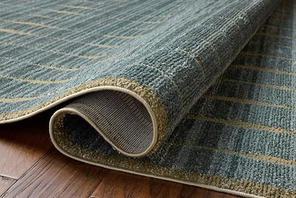 Loloi Chris Loves Julia Calvin Collection CLV-02 Ocean/Olive 2'-3" x 3'-10" Accent Rug Checkered Neutral Soft Living Room Bedroom Carpet