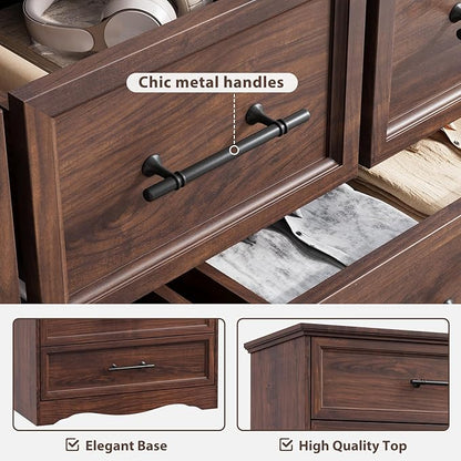 Walnut Farmhouse Dresser for Bedroom, Modern 7 Chest of Drawers, 47" Wide Chest of Drawers with Metal Handle, Wood Dresser TV Stand and Storage Cabinet for Bedroom, Living Room