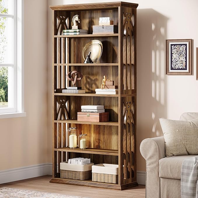 Tribesigns 6-Tier Bookshelf, 75-Inch Tall Bookcase, Large Bookshelves and Bookcases Freestanding Display Shelves, Wood Book Shelf for Living Room, Home Office, Bedroom, Brown