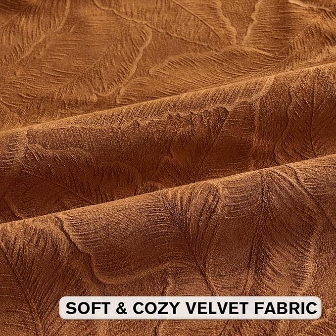 FUTEI Rust Velvet Throw Pillow Covers 18x18 Inch Set of 2,Soft Embossed Leaf-Relief Textured Cushion Cases,Natural Home Decor for Couch Living Room